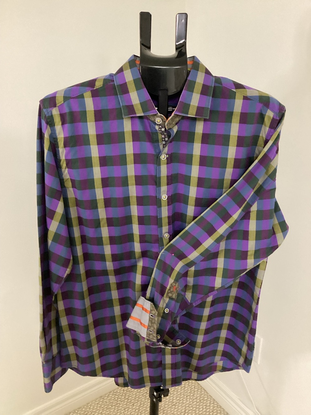 Robert Graham Men’s Purple & Green Plaid Long Sleeve Button-Down Shirt Size XL